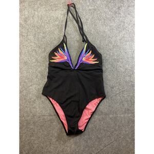 Pink Victoria Secret Bathing Suit Medium One Piece Black Colorful Wings